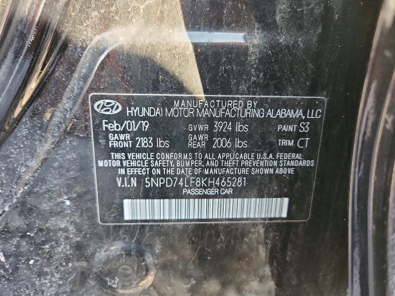 Продаж на аукціоні авто 2019 Hyundai Elantra, vin: 5NPD74LF8KH465281, номер лоту: 46564956
