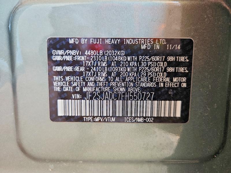 Aukcja sprzedaży 2015 Subaru Forester, vin: JF2SJADC7FH550727, numer aukcji: 47023566