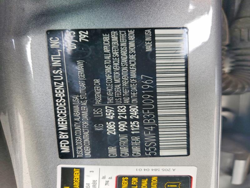2015 Mercedes-benz C მანქანა იყიდება აუქციონზე, vin: 55SWF4JB3FU091967, აუქციონის ნომერი: 46134596
