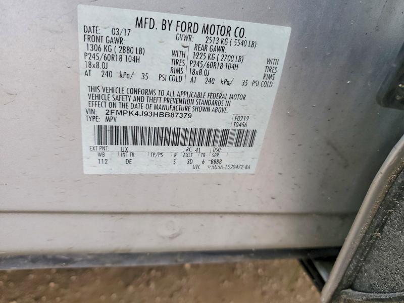 2017 Ford Edge მანქანა იყიდება აუქციონზე, vin: 2FMPK4J93HBB87379, აუქციონის ნომერი: 79826525