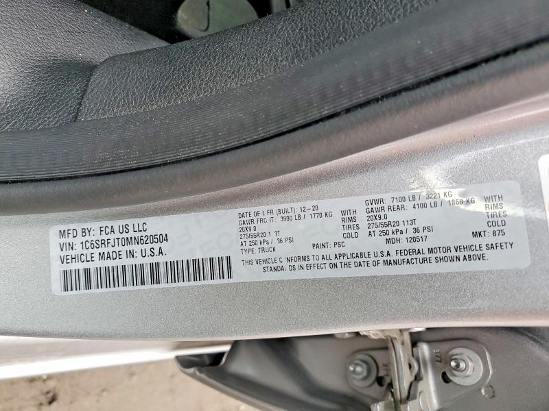 Продаж на аукціоні авто 2021 Ram 1500, vin: 1C6SRFJT0MN620504, номер лоту: 46684026