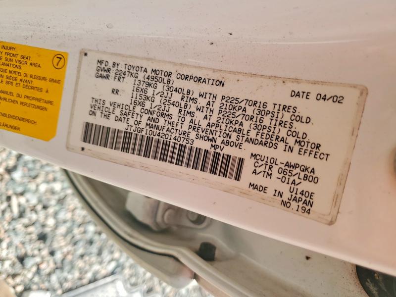 Продаж на аукціоні авто 2002 Lexus Rx 300, vin: JTJGF10U420140753, номер лоту: 47271756