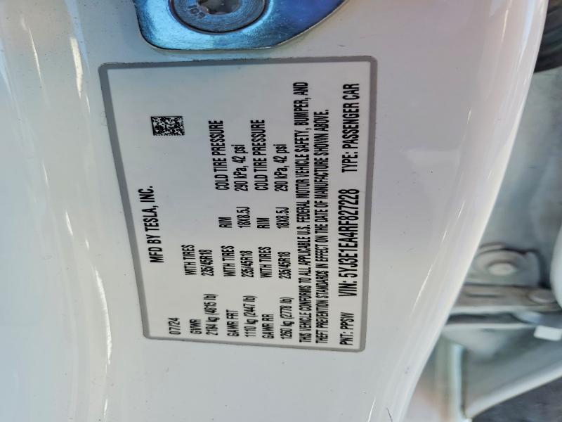 Aukcja sprzedaży 2024 Tesla Model 3, vin: 5YJ3E1EA4RF827228, numer aukcji: 45503746