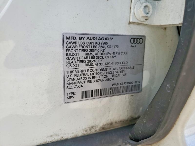 Aukcja sprzedaży 2022 Audi Q7, vin: WA1LXBF78ND013212, numer aukcji: 79736195