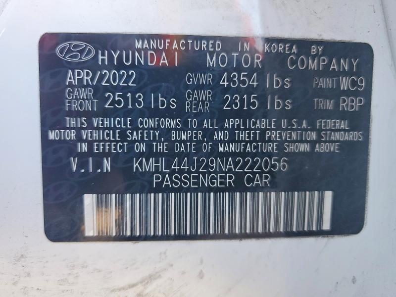 47043296 :رقم المزاد ، KMHL44J29NA222056 vin ، 2022 Hyundai Sonata مزاد بيع
