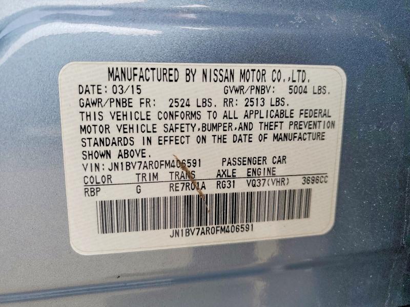 2015 Infiniti Q50 მანქანა იყიდება აუქციონზე, vin: JN1BV7AR0FM406591, აუქციონის ნომერი: 78716985