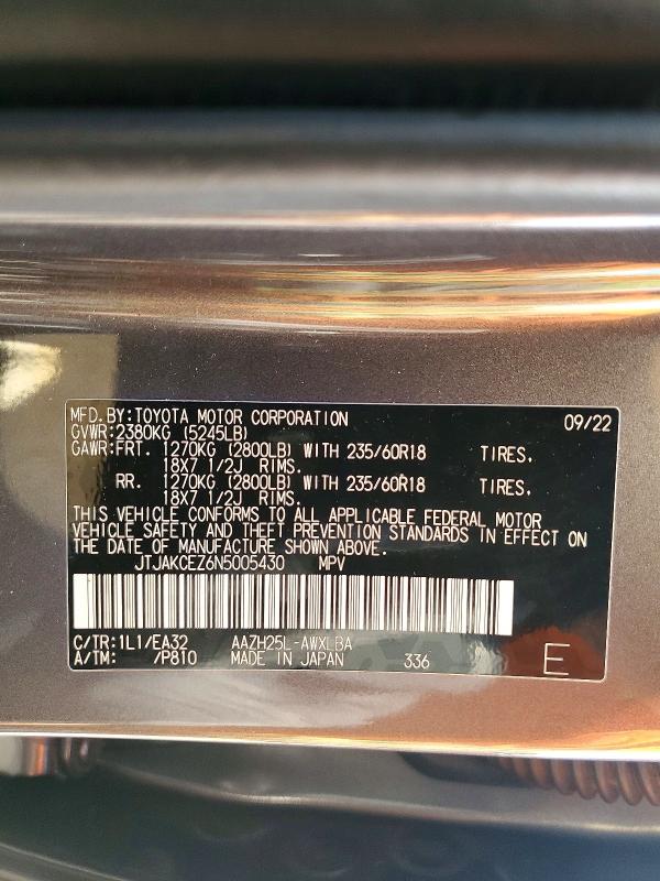 47658886 :رقم المزاد ، JTJAKCEZ6N5005430 vin ، 2022 Lexus Nx 350h مزاد بيع