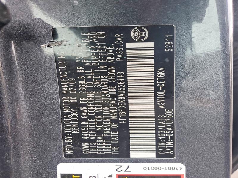 2010 Toyota Camry მანქანა იყიდება აუქციონზე, vin: 4T1BF3EK9AU526443, აუქციონის ნომერი: 79885795