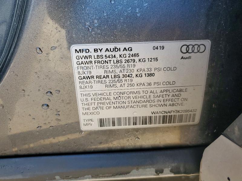 46623316 :رقم المزاد ، WA1CNAFY3K2095432 vin ، 2019 Audi Q5 مزاد بيع