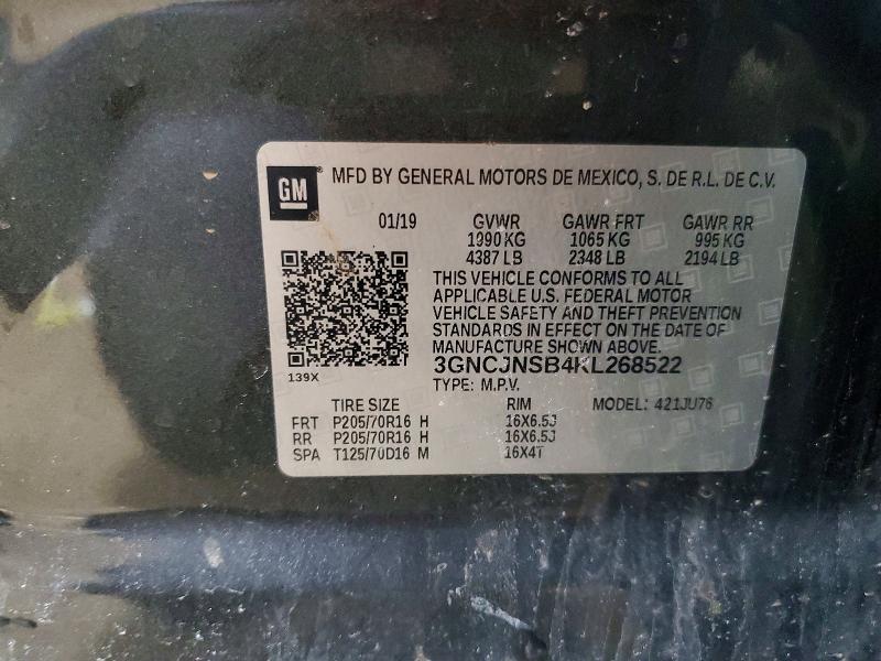 Продажа на аукционе авто 2019 Chevrolet Trax, vin: 3GNCJNSB4KL268522, номер лота: 46314566