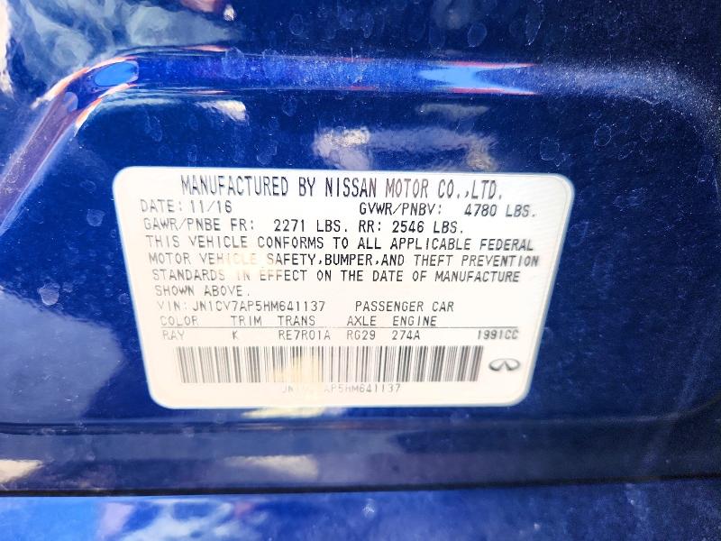 Aukcja sprzedaży 2017 Infiniti Q50, vin: JN1CV7AP5HM641137, numer aukcji: 47823126