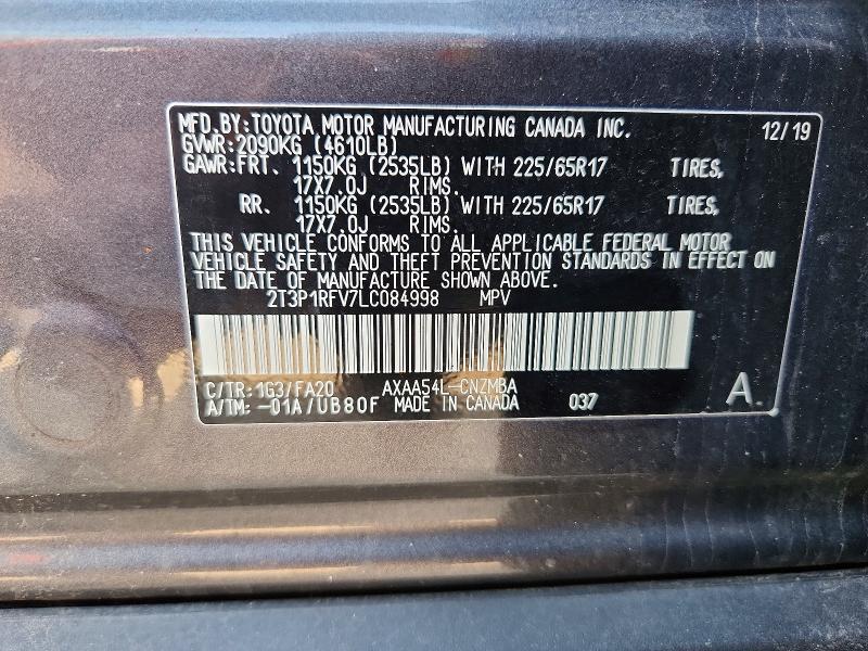 Aukcja sprzedaży 2020 Toyota Rav4, vin: 2T3P1RFV7LC084998, numer aukcji: 47332776