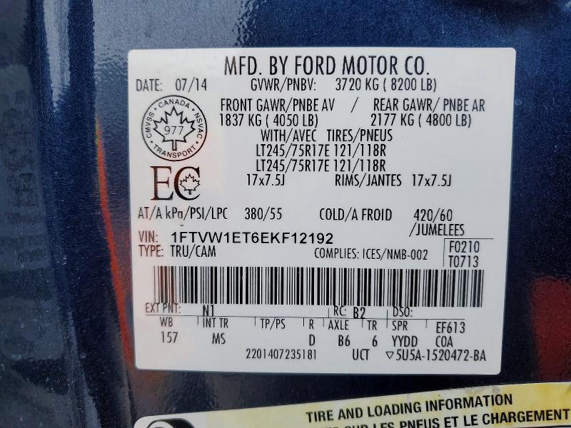 Aukcja sprzedaży 2014 Ford F150, vin: 1FTVW1ET6EKF12192, numer aukcji: 45645866