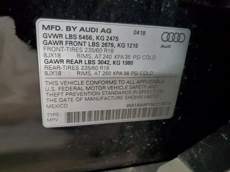 Aukcja sprzedaży 2018 Audi Q5, vin: WA1ANAFY8J2178733, numer aukcji: 47380756