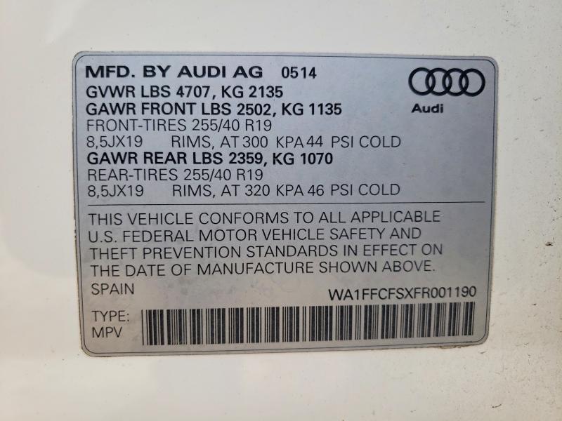 Aukcja sprzedaży 2015 Audi Q3, vin: WA1FFCFSXFR001190, numer aukcji: 79513955