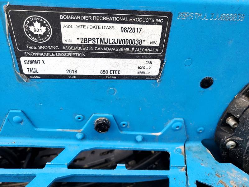 Aukcja sprzedaży 2018 Ski-doo Summit X 850 Rer, vin: 2BPSTMJL3JV000038, numer aukcji: 42047576