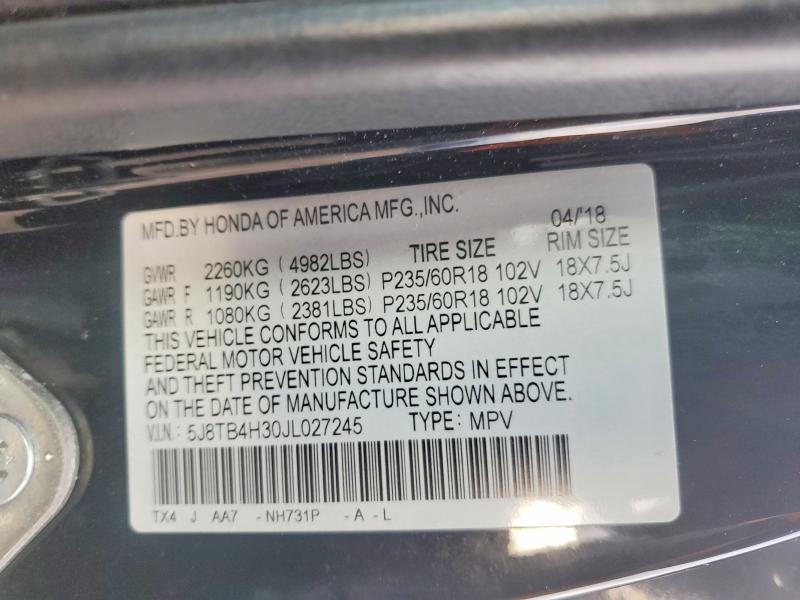 2018 Acura Rdx მანქანა იყიდება აუქციონზე, vin: 5J8TB4H30JL027245, აუქციონის ნომერი: 77683805