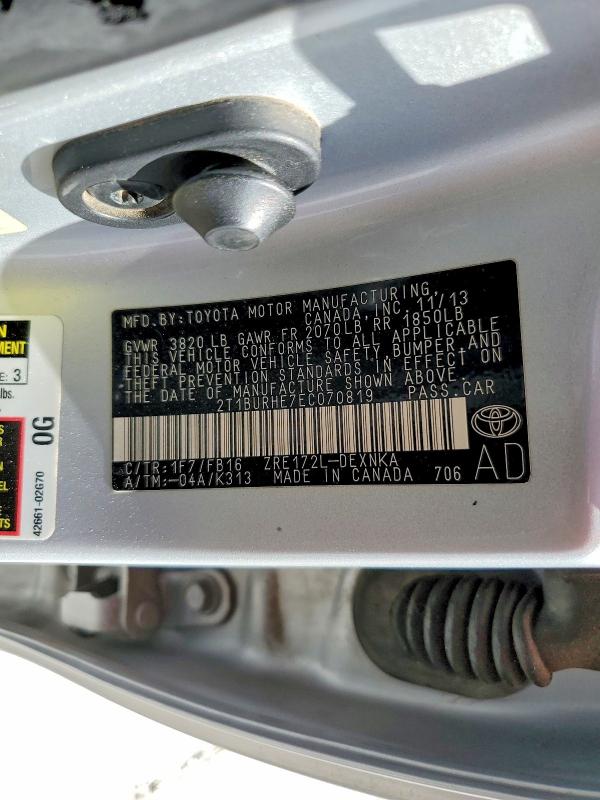 47272326 :رقم المزاد ، 2T1BURHE7EC070819 vin ، 2014 Toyota Corolla مزاد بيع
