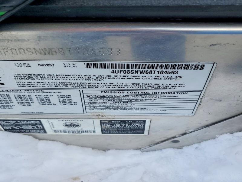 Продаж на аукціоні авто 2008 Arctic Cat Snowmobile, vin: 4UF08SNW68T104593, номер лоту: 46087266