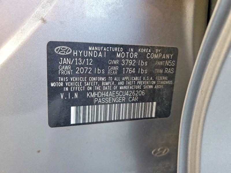 Продаж на аукціоні авто 2012 Hyundai Elantra, vin: KMHDH4AE5CU426206, номер лоту: 46826546