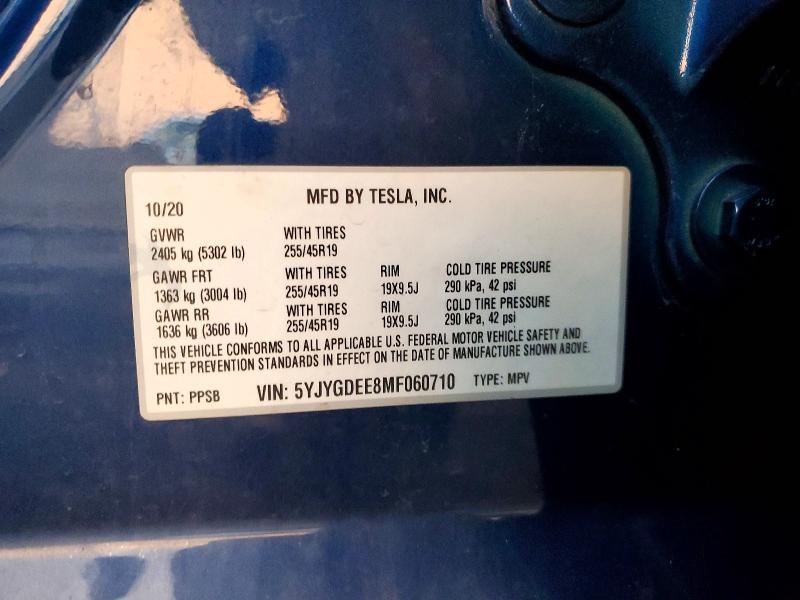 Продажа на аукционе авто 2021 Tesla Model Y, vin: 5YJYGDEE8MF060710, номер лота: 41867506