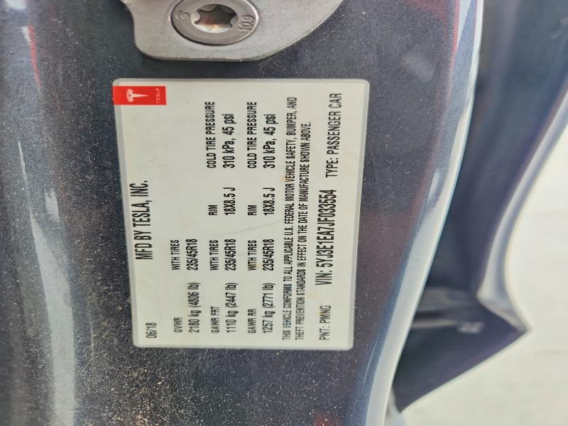 47547336 :رقم المزاد ، 5YJ3E1EA7JF033554 vin ، 2018 Tesla Model 3 مزاد بيع
