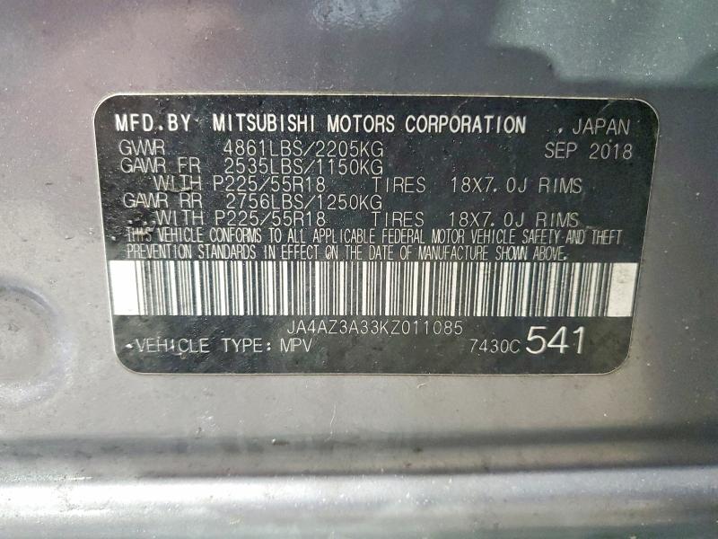 Aukcja sprzedaży 2019 Mitsubishi Outlander, vin: JA4AZ3A33KZ011085, numer aukcji: 79248815