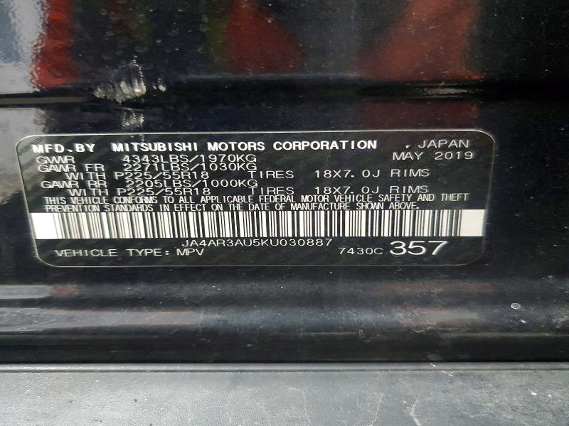 47318346 :رقم المزاد ، JA4AR3AU5KU030887 vin ، 2019 Mitsubishi Outlander Sport مزاد بيع