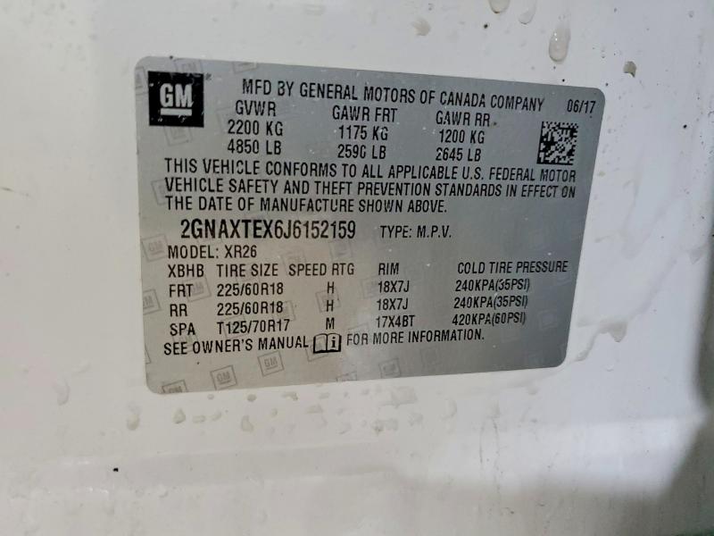 Aukcja sprzedaży 2018 Chevrolet Equinox, vin: 2GNAXTEX6J6152159, numer aukcji: 41749066