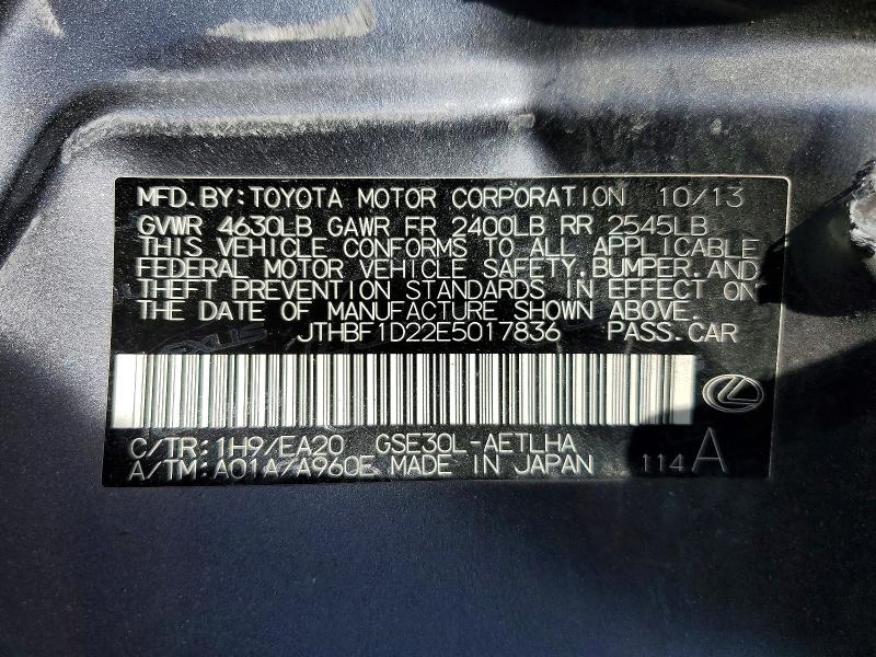 Продажа на аукционе авто 2014 Lexus Is 250, vin: JTHBF1D22E5017836, номер лота: 46660856