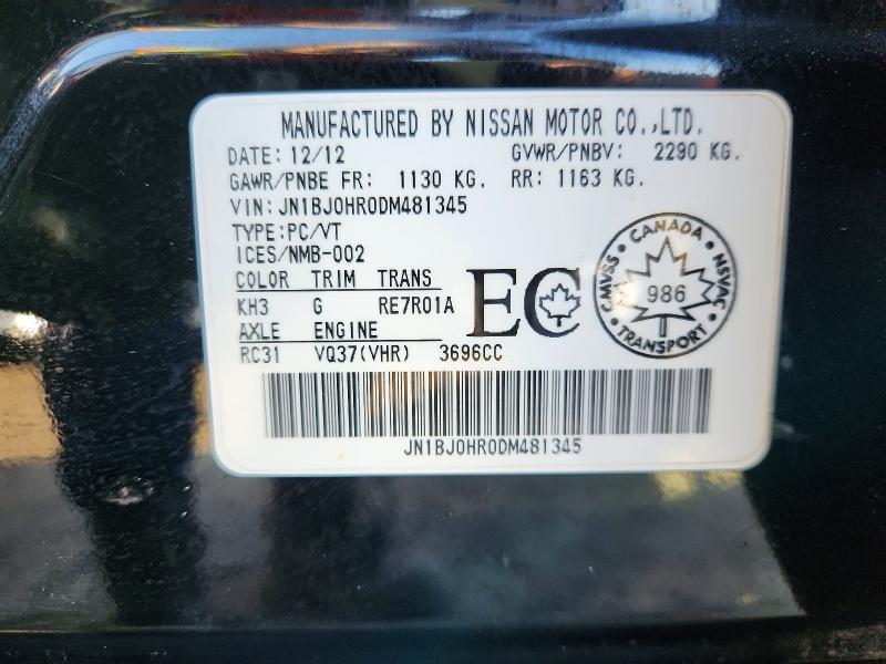 46445506 :رقم المزاد ، JN1BJ0HR0DM481345 vin ، 2013 Infiniti Ex37 مزاد بيع