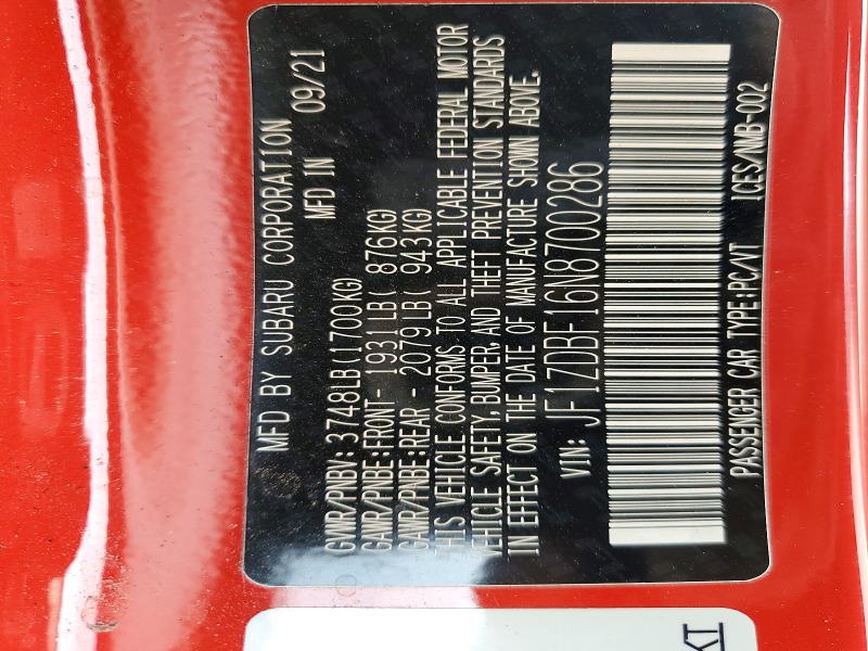 Продажа на аукционе авто 2022 Subaru Brz, vin: JF1ZDBF16N8700286, номер лота: 47593736
