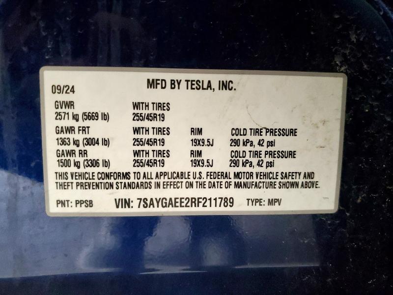 Продажа на аукционе авто 2024 Tesla Model Y, vin: 7SAYGAEE2RF211789, номер лота: 45984246