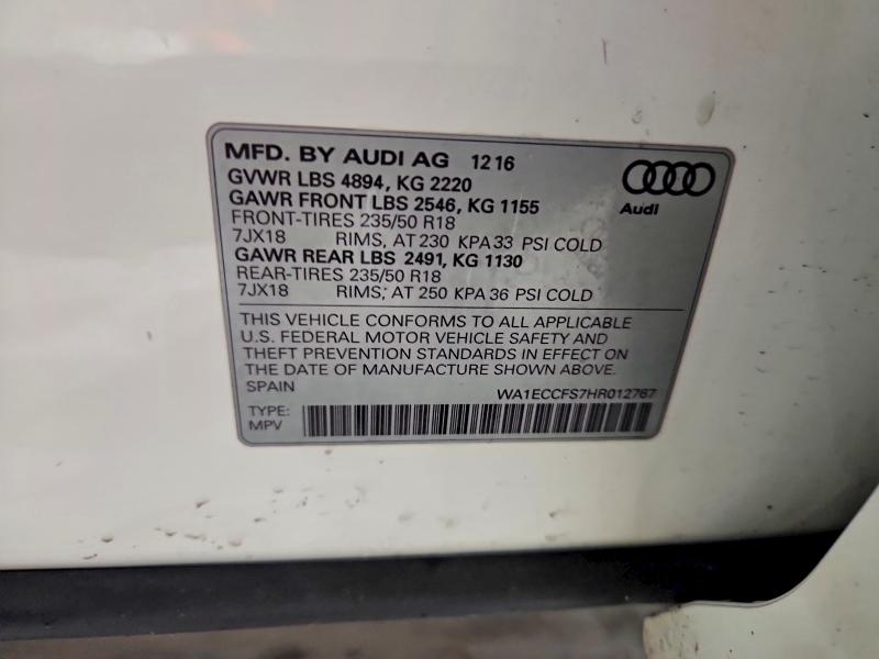 Продажа на аукционе авто 2017 Audi Q3, vin: WA1ECCFS7HR012767, номер лота: 41615306