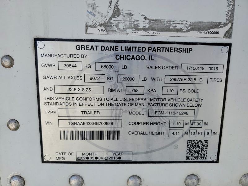 Продажа на аукционе авто 2017 Great Dane Trailers Great Dane Trailers, vin: 1GRAA9623HB700888, номер лота: 45817536