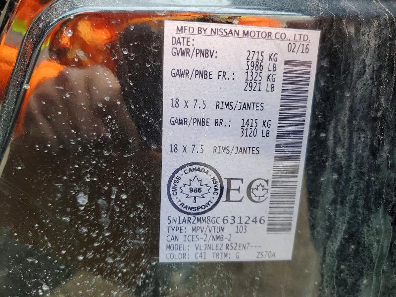 41966926 :رقم المزاد ، 5N1AR2MM8GC631246 vin ، 2016 Nissan Pathfinder مزاد بيع