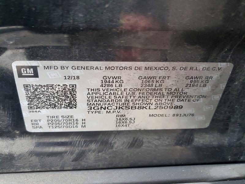 41980716 :رقم المزاد ، 3GNCJKSB8KL250989 vin ، 2019 Chevrolet Trax مزاد بيع