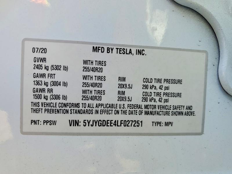 Aukcja sprzedaży 2020 Tesla Model Y, vin: 5YJYGDEE4LF027251, numer aukcji: 79444915