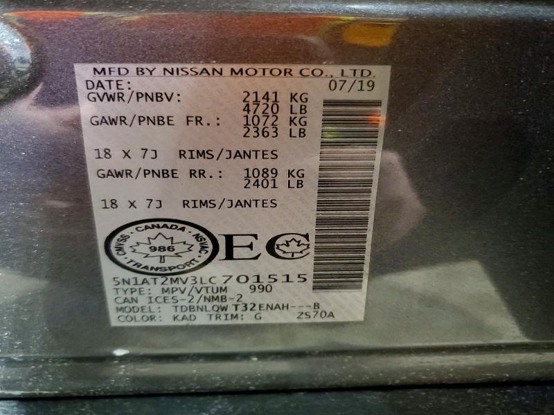 2020 Nissan Rogue მანქანა იყიდება აუქციონზე, vin: 5N1AT2MV3LC701515, აუქციონის ნომერი: 79294605