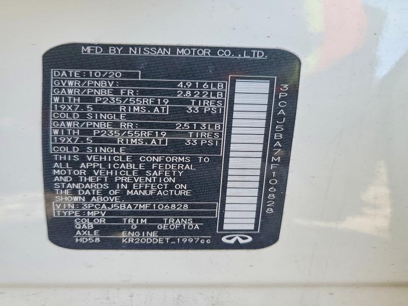 46821826 :رقم المزاد ، 3PCAJ5BA7MF106828 vin ، 2021 Infiniti Qx50 مزاد بيع