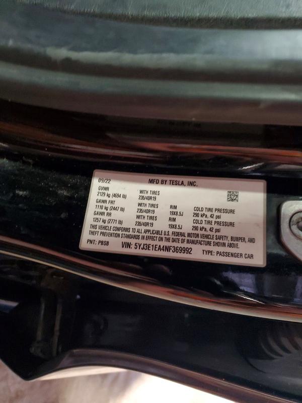 Aukcja sprzedaży 2022 Tesla Model 3, vin: 5YJ3E1EA4NF369992, numer aukcji: 47272716