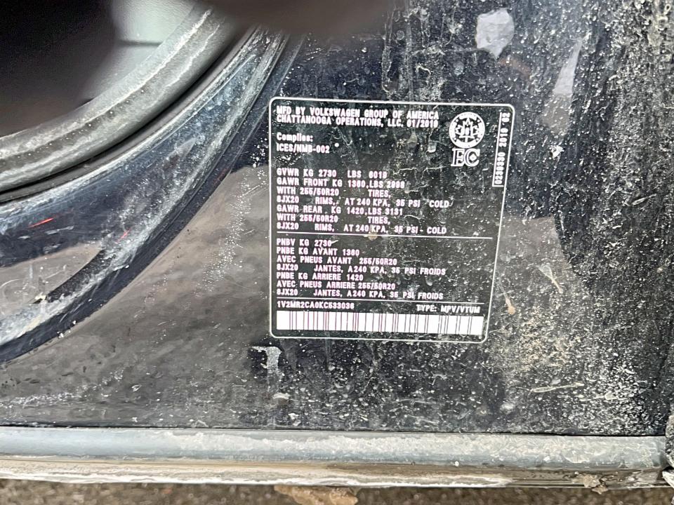 46678336 :رقم المزاد ، 1V2MR2CA0KC533036 vin ، 2019 Volkswagen Atlas مزاد بيع