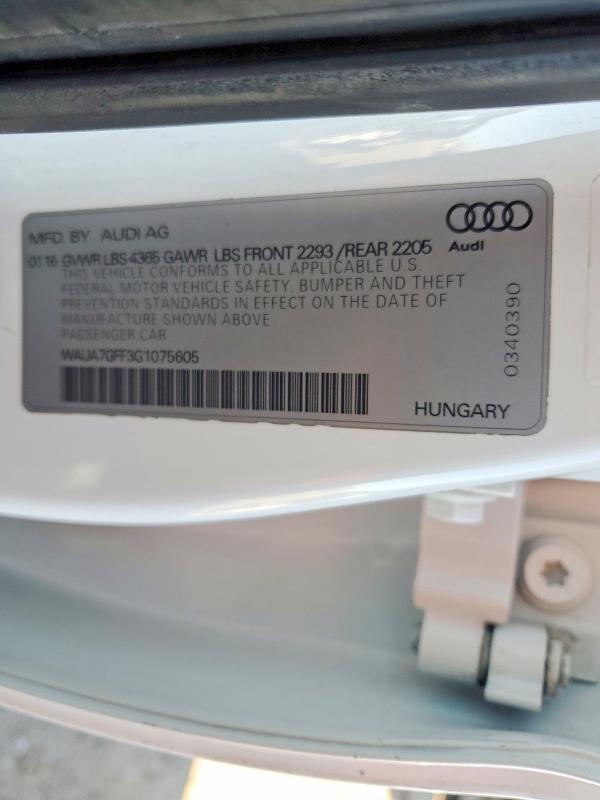 Продажа на аукционе авто 2016 Audi A3, vin: WAUA7GFF3G1075605, номер лота: 45565056