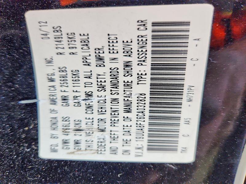 41758676 :رقم المزاد ، 19UUA8F26CA032828 vin ، 2012 Acura Tl مزاد بيع