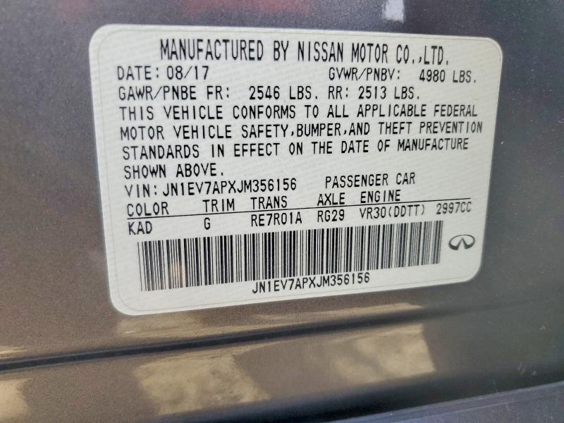 47590036 :رقم المزاد ، JN1EV7APXJM356156 vin ، 2018 Infiniti Q50 مزاد بيع
