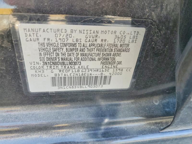 2020 Nissan Versa მანქანა იყიდება აუქციონზე, vin: 3N1CN8DV8LL903073, აუქციონის ნომერი: 47827146