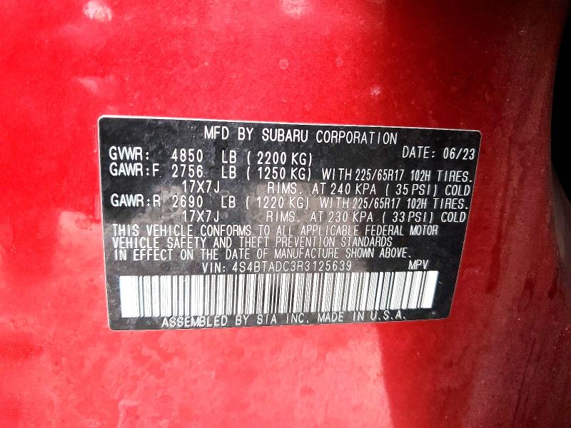 79673165 :رقم المزاد ، 4S4BTADC3R3125639 vin ، 2024 Subaru Outback مزاد بيع