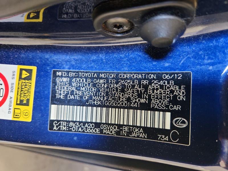 48314666 :رقم المزاد ، JTHBK1GG5D2001441 vin ، 2013 Lexus Es 350 مزاد بيع