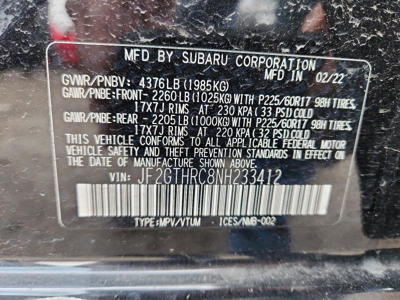 Aukcja sprzedaży 2022 Subaru Crosstrek, vin: JF2GTHRC8NH233412, numer aukcji: 79955465