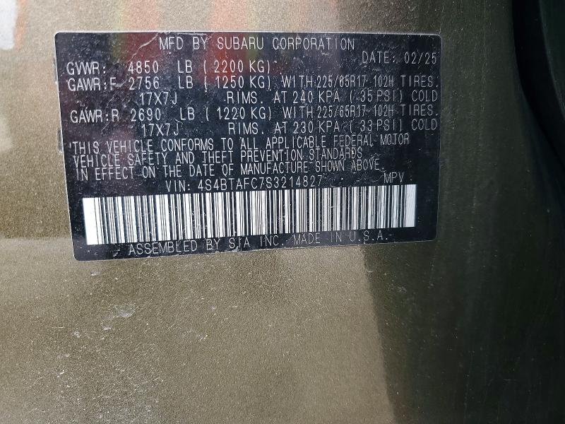 Aukcja sprzedaży 2025 Subaru Outback, vin: 4S4BTAFC7S3214827, numer aukcji: 47477736